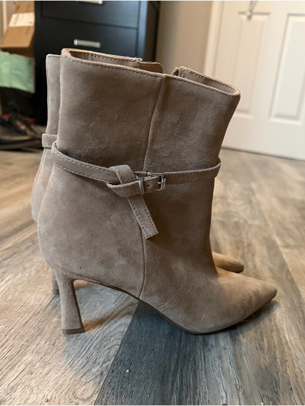 Steve Madden Taupe Suede Pointed-Toe Ankle Boots